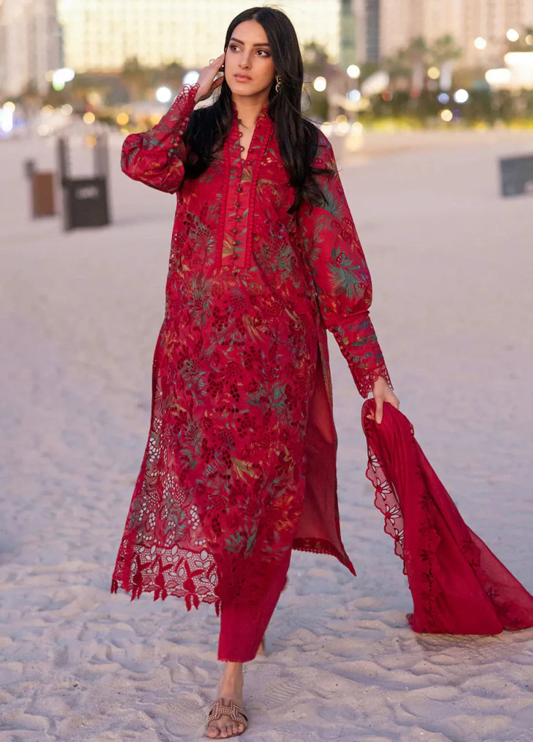 Carnation by Rang Rasiya Embroidered Lawn Suits Unstitched 3 Piece RR25CS D-08 Scarlet - Summer Collection