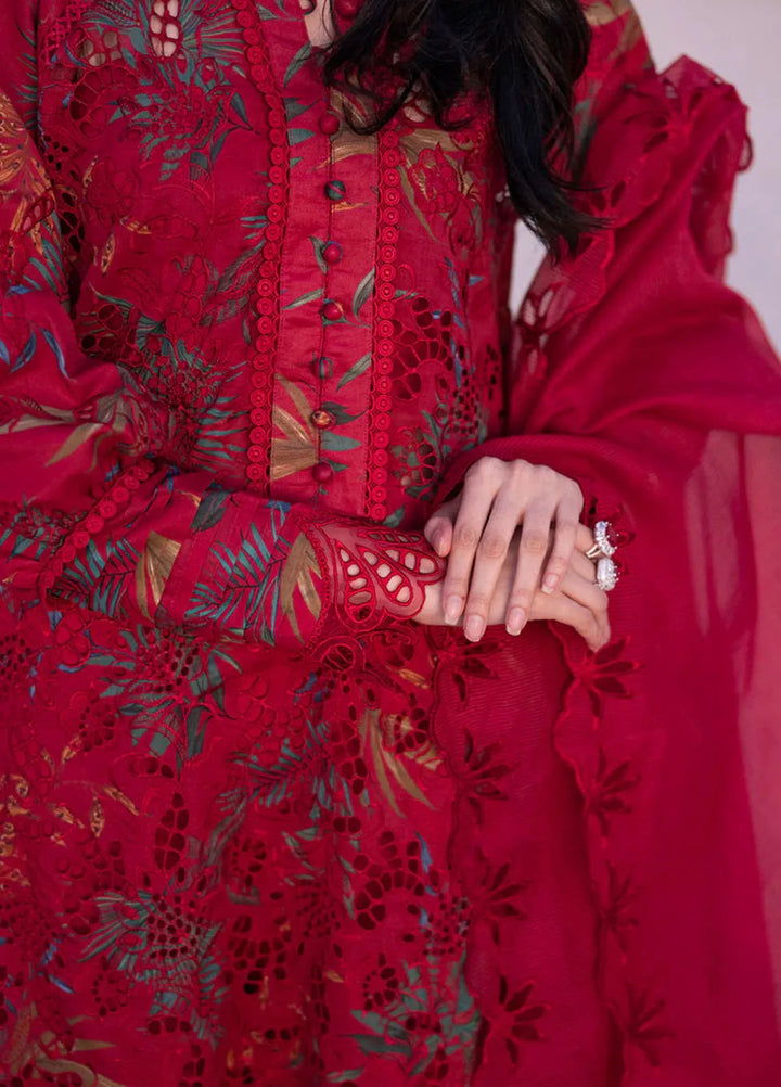 Carnation by Rang Rasiya Embroidered Lawn Suits Unstitched 3 Piece RR25CS D-08 Scarlet - Summer Collection