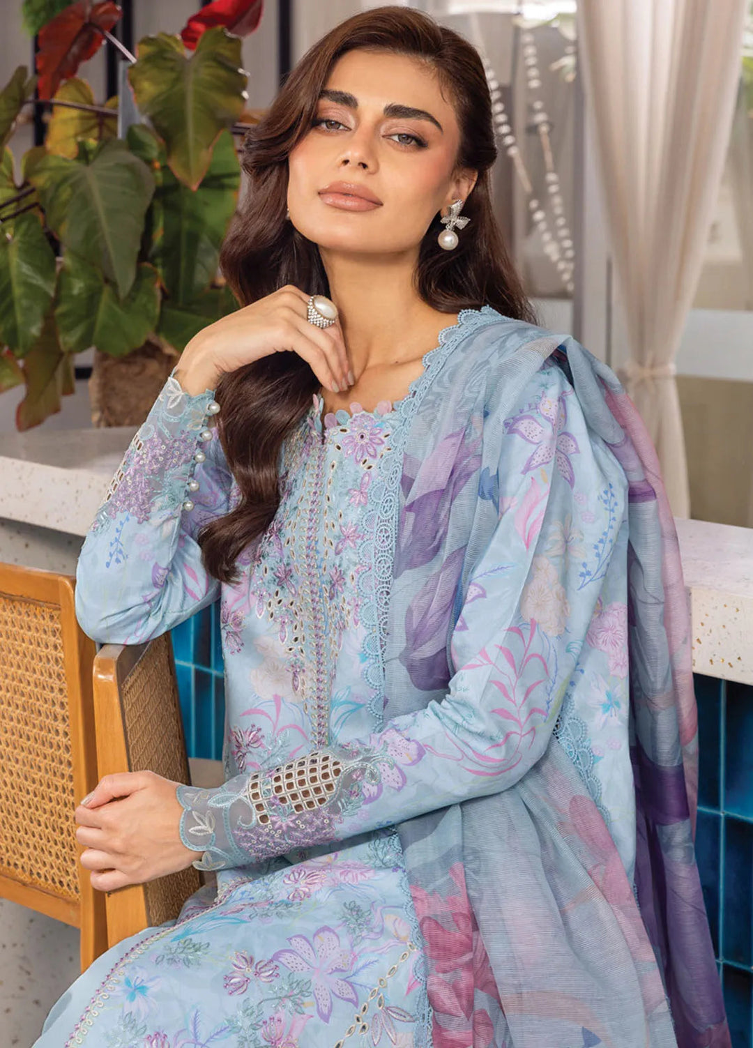 Carnation by Rang Rasiya Embroidered Lawn Unstitched Suits 3 Piece RR25CL D-14 Leeza - Festive Collection