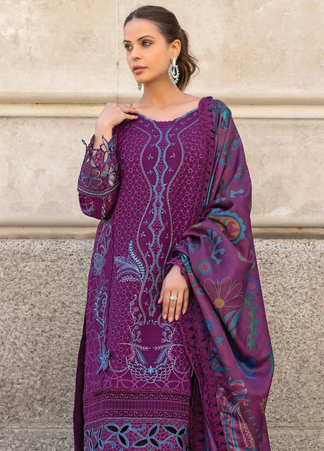 Carnation By Rang Rasiya Embroidered Slub Suit Unstitched 3 Piece RR24CE D-13 Freya - Winter Collection