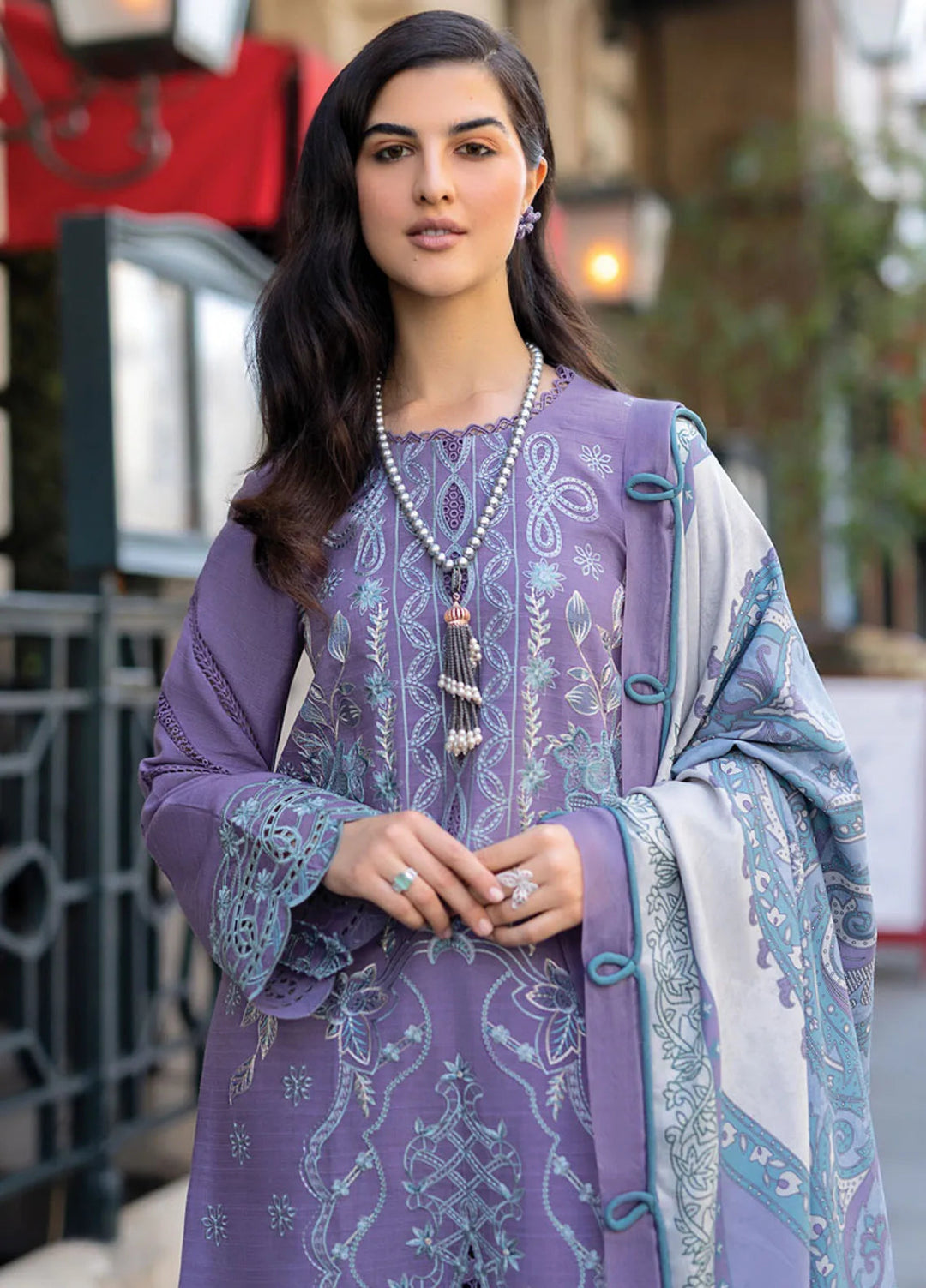 Carnation By Rang Rasiya Embroidered Slub Suit Unstitched 3 Piece RR24CE D-14 Levender - Winter Collection