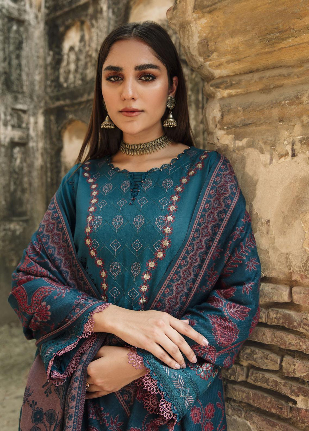 Carvaan By Humdum Embroidered Woolen Suits Unstitched 3 Piece HD23WS 01 - Winter Collection