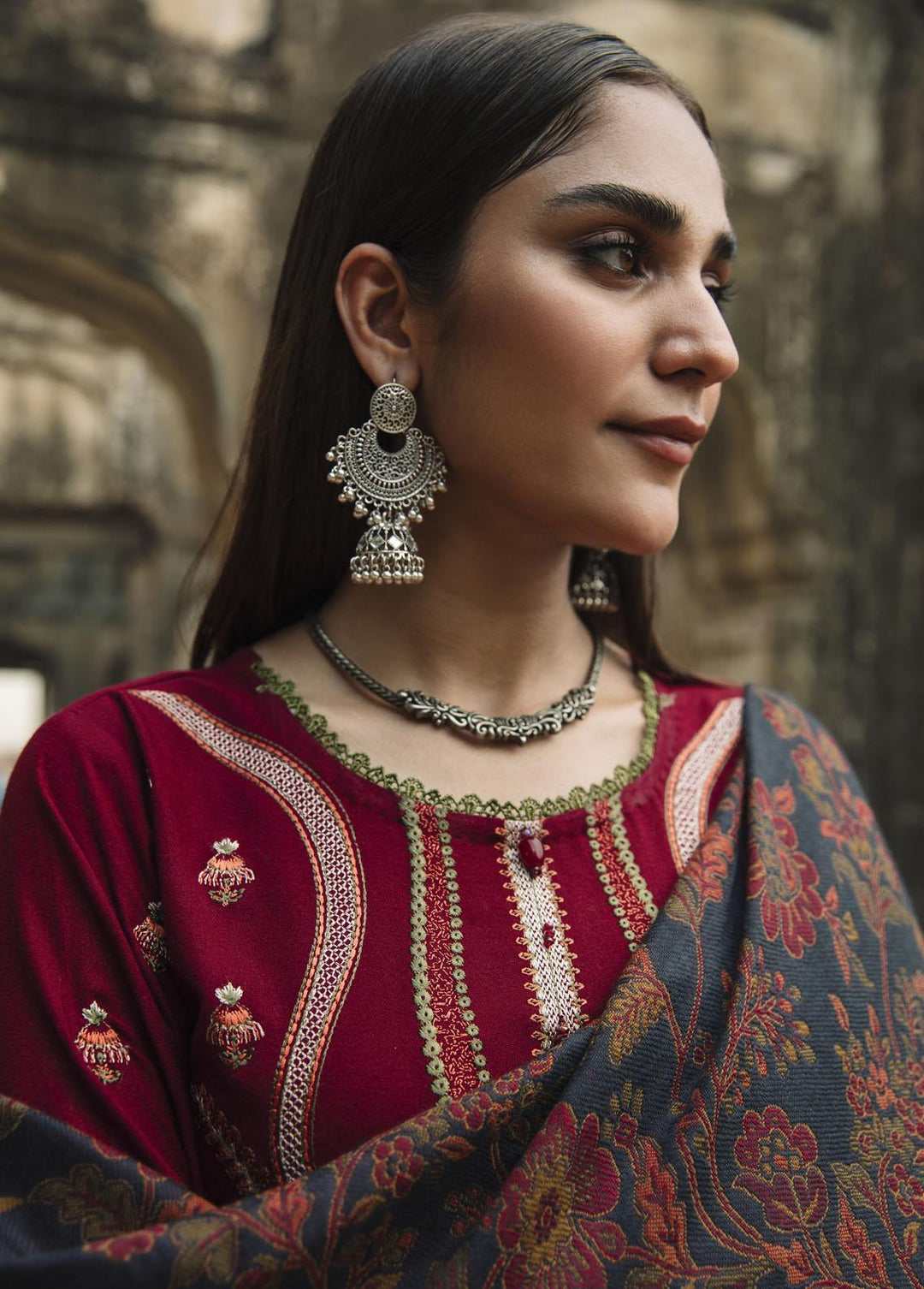 Carvaan By Humdum Embroidered Woolen Suits Unstitched 3 Piece HD23WS 04 - Winter Collection