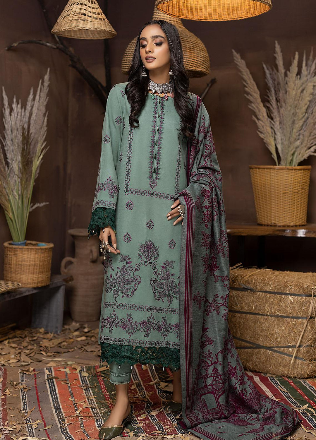 Carvaan By Humdum Embroidered Woolen Suits Unstitched 3 Piece HD22C 06 - Winter Collection