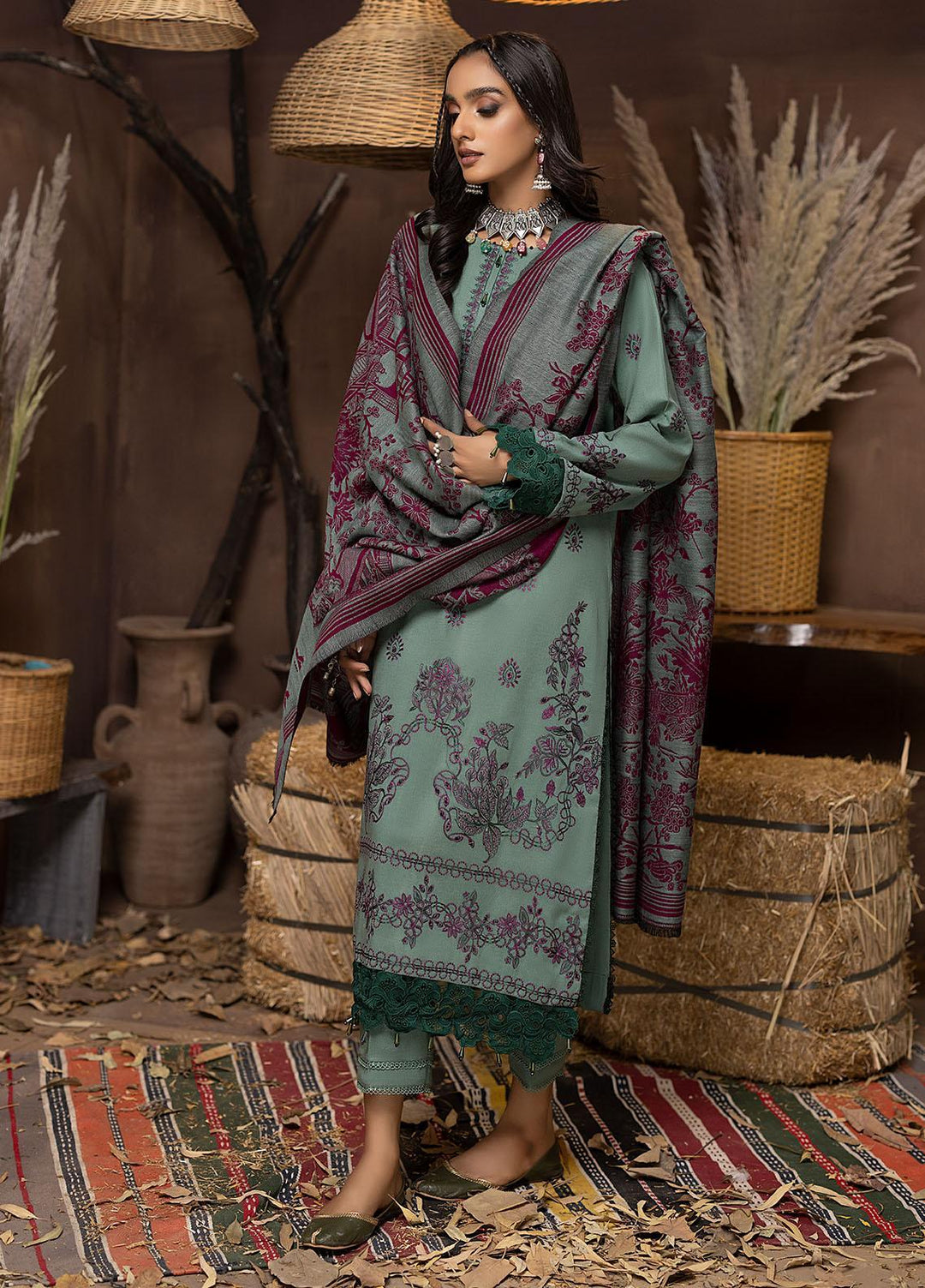 Carvaan By Humdum Embroidered Woolen Suits Unstitched 3 Piece HD22C 06 - Winter Collection