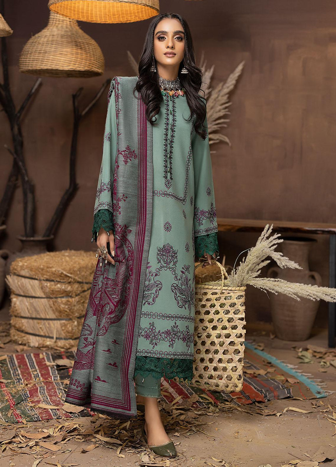 Carvaan By Humdum Embroidered Woolen Suits Unstitched 3 Piece HD22C 06 - Winter Collection
