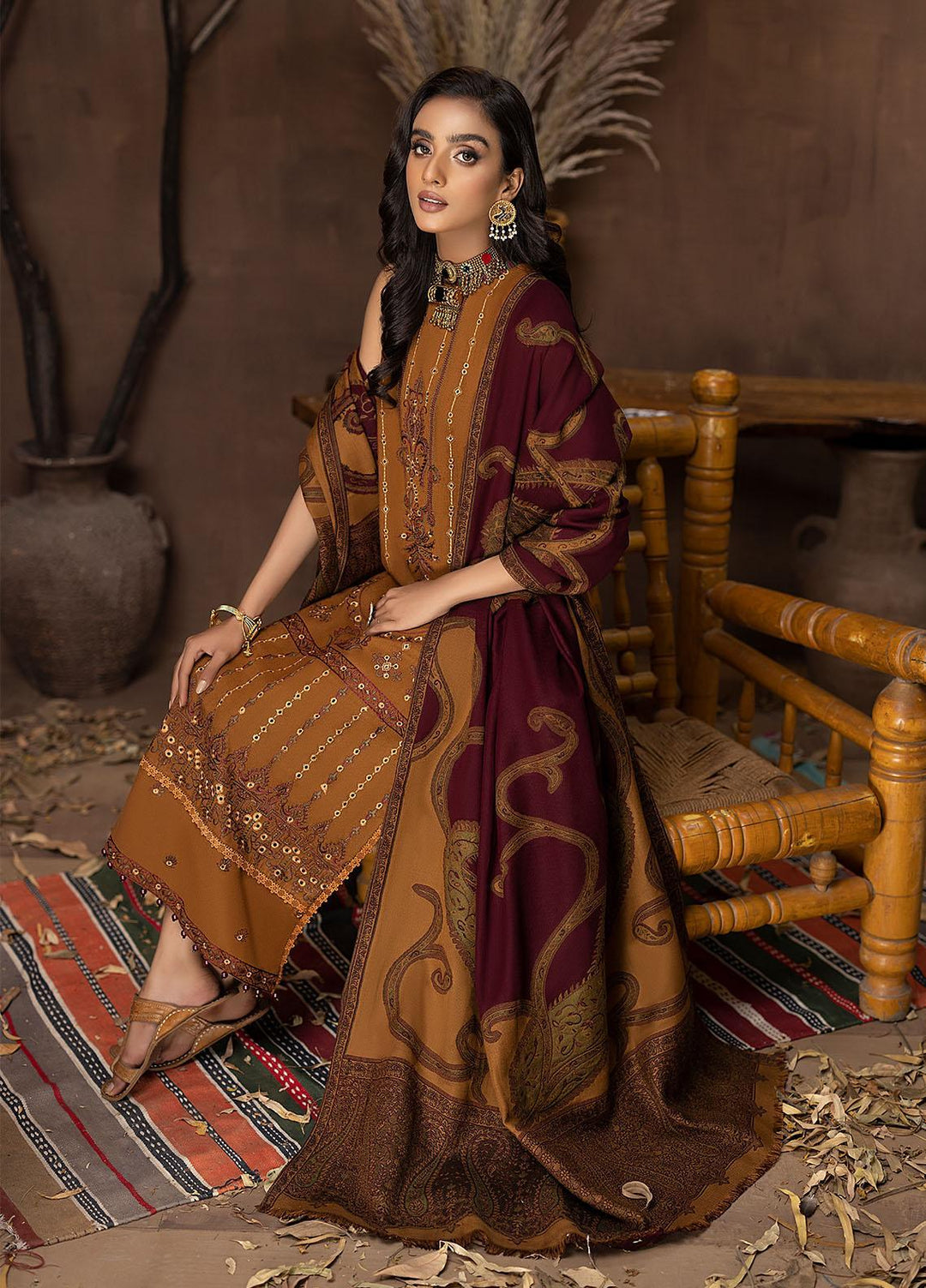 Carvaan By Humdum Embroidered Woolen Suits Unstitched 3 Piece HD22C 08 - Winter Collection