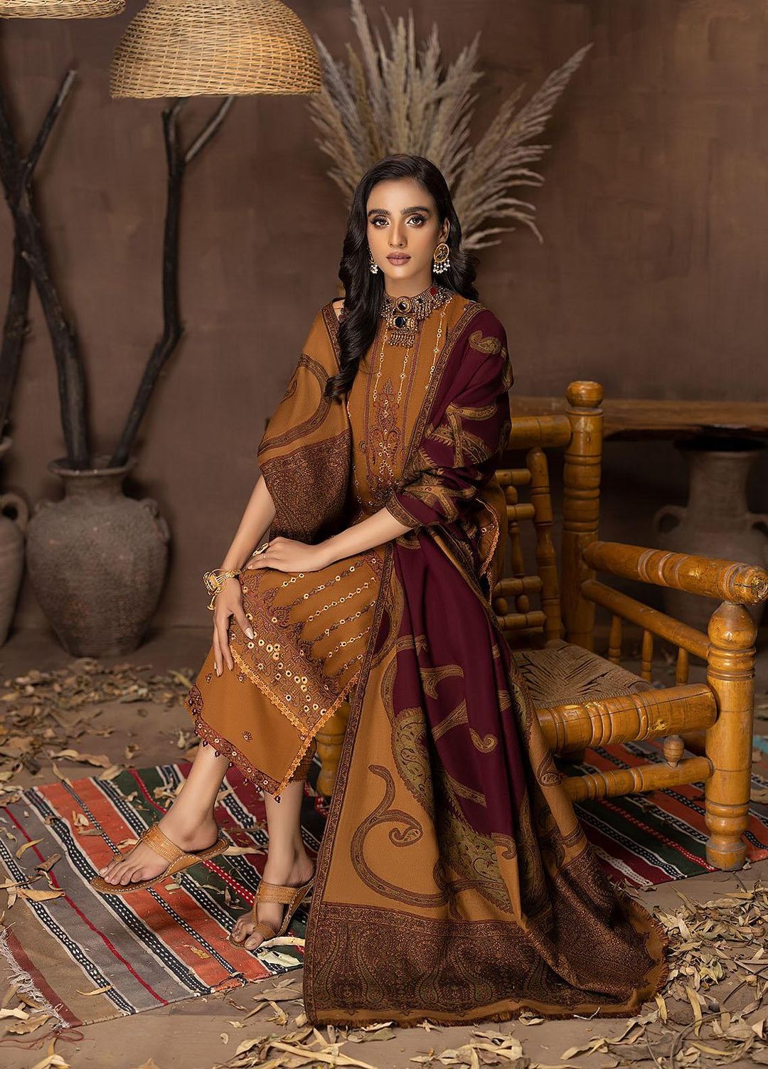 Carvaan By Humdum Embroidered Woolen Suits Unstitched 3 Piece HD22C 08 - Winter Collection
