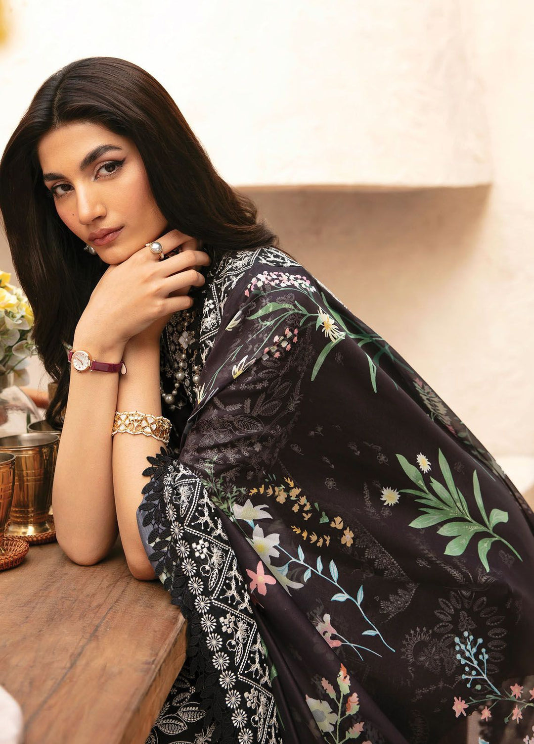 Cascade By Afrozeh Embroidered Lawn Suit Unstitched 3 Piece AF24C AL-24-LUX-V1-01 Mila - Luxury Summer Collection