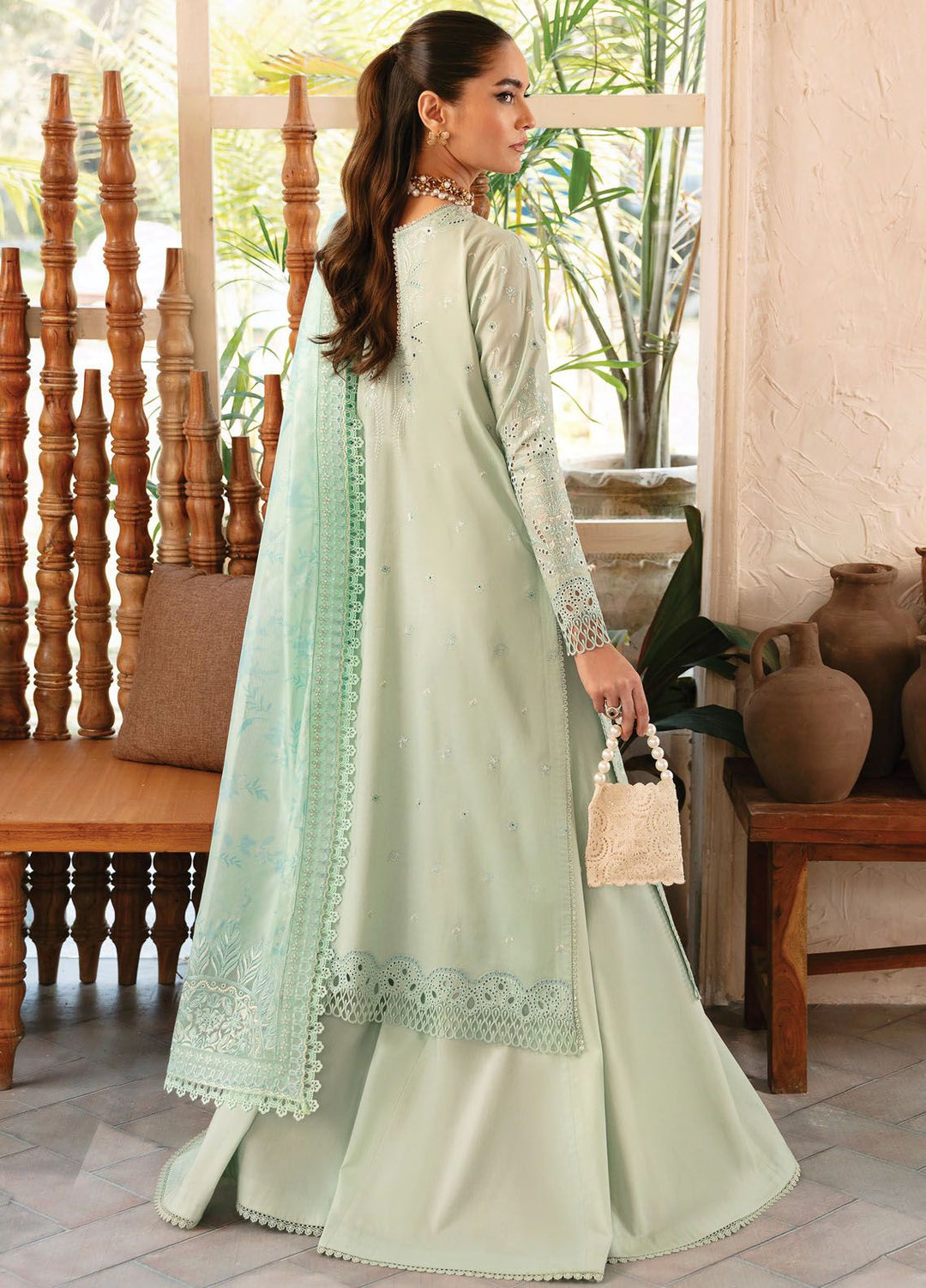 Cascade By Afrozeh Embroidered Lawn Suit Unstitched 3 Piece AF24C AL-24-LUX-V1-07 Willow - Luxury Summer Collection