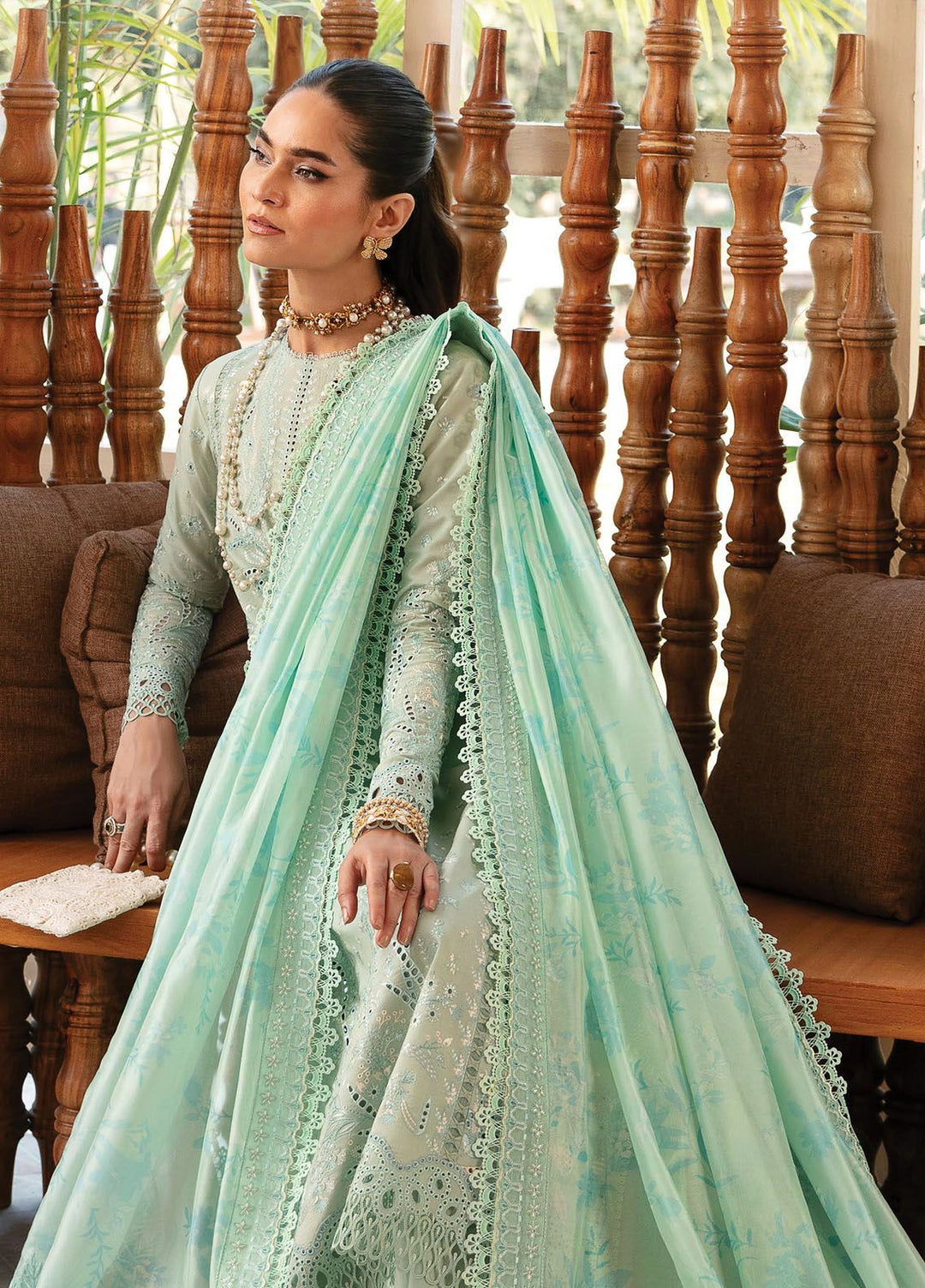 Cascade By Afrozeh Embroidered Lawn Suit Unstitched 3 Piece AF24C AL-24-LUX-V1-07 Willow - Luxury Summer Collection