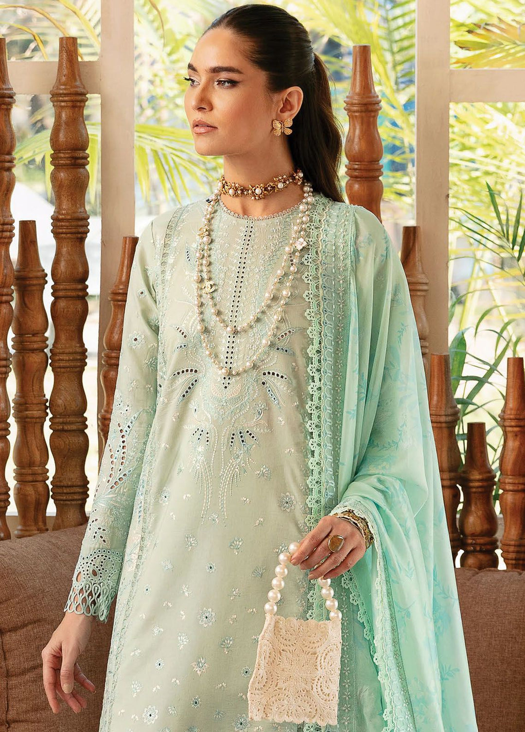 Cascade By Afrozeh Embroidered Lawn Suit Unstitched 3 Piece AF24C AL-24-LUX-V1-07 Willow - Luxury Summer Collection