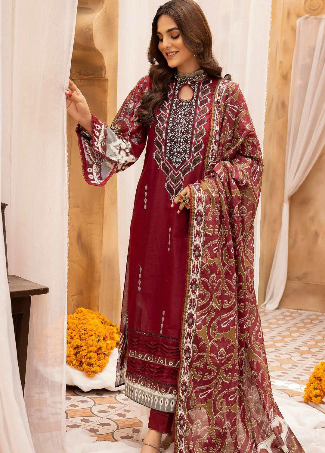 Gul Ahmed Embroidered  Suits Unstitched 3 Piece GA22CM CBE-22016 - Festive Collection