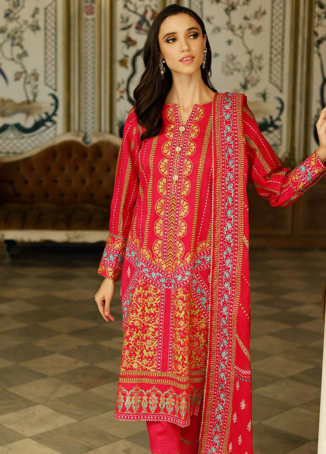 Gul Ahmed Printed  Suits Unstitched 3 Piece GA22CM CBN-22018 - Festive Collection