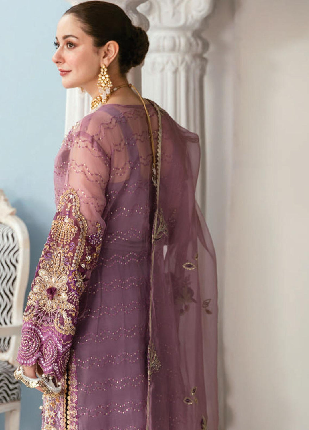 Celebrations by Elaf Embroidered Organza Suits Unstitched 3 Piece EF22C ECC-3 Mauvelous - Luxury Collection