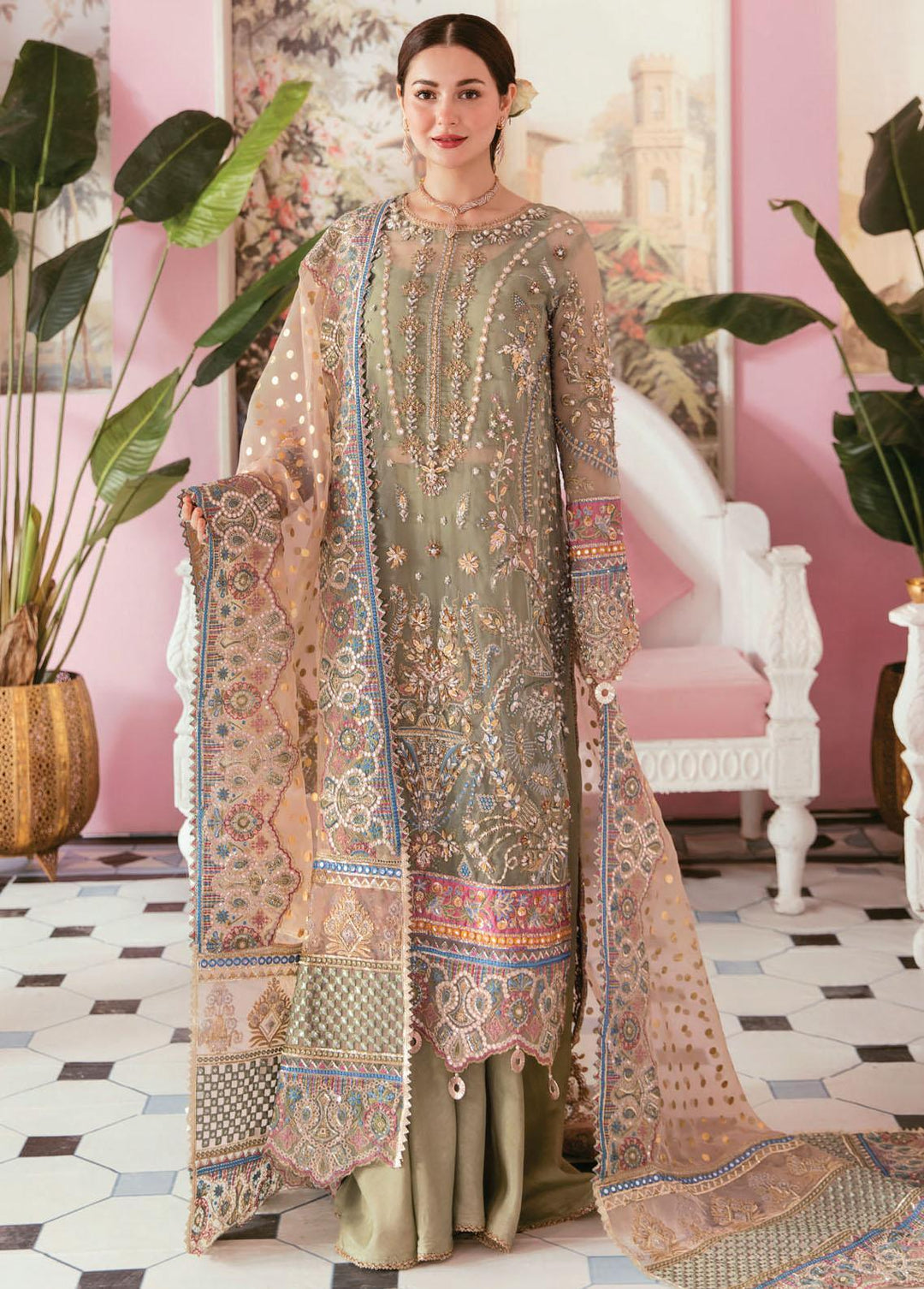 Celebrations by Elaf Embroidered Organza Suits Unstitched 3 Piece EF22C ECC-4 Mariee - Luxury Collection