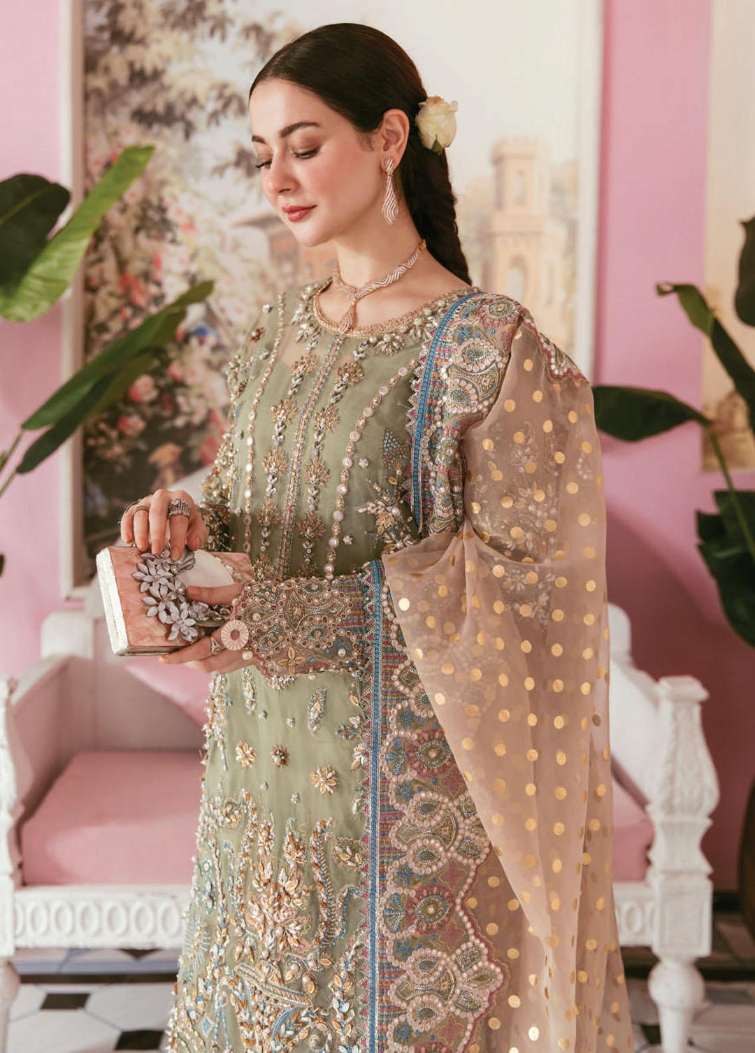 Celebrations by Elaf Embroidered Organza Suits Unstitched 3 Piece EF22C ECC-4 Mariee - Luxury Collection