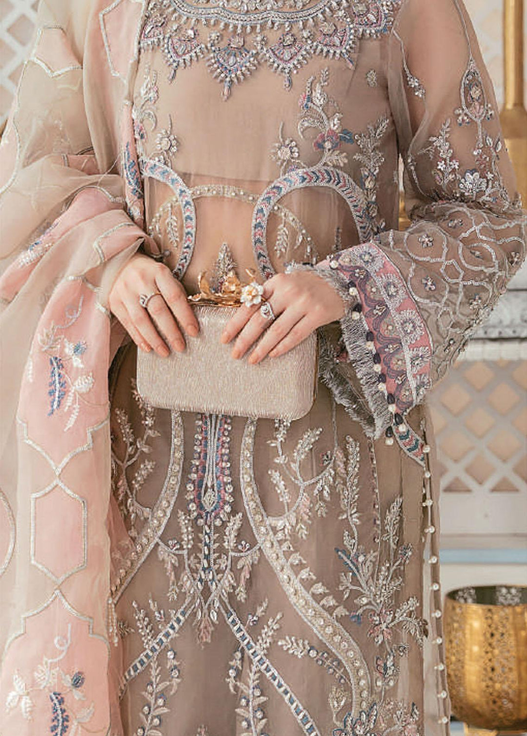 Celebrations by Elaf Embroidered Organza Suits Unstitched 3 Piece EF22C ECC-6 Mona Lisa - Luxury Collection