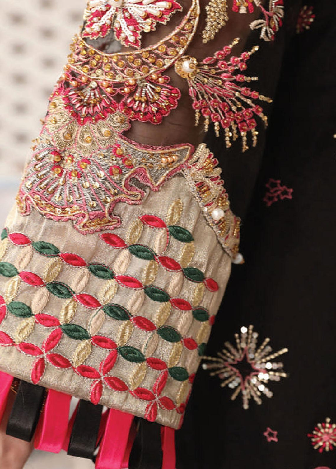 Celebrations by Elaf Embroidered Organza Suits Unstitched 3 Piece EF22C ECC-8 Black Diamond - Luxury Collection