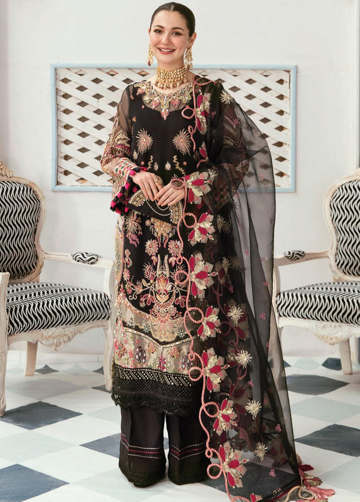 Celebrations by Elaf Embroidered Organza Suits Unstitched 3 Piece EF22C ECC-8 Black Diamond - Luxury Collection