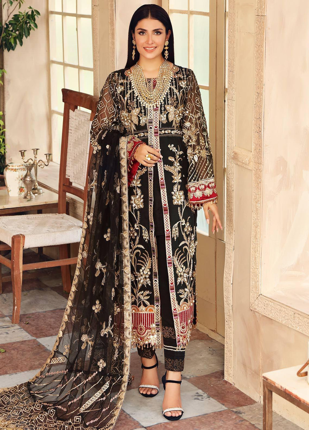 Celebrations by Elaf Embroidered Organza Suits Unstitched 3 Piece EL21CB EPC-03 Noir - Luxury Collection