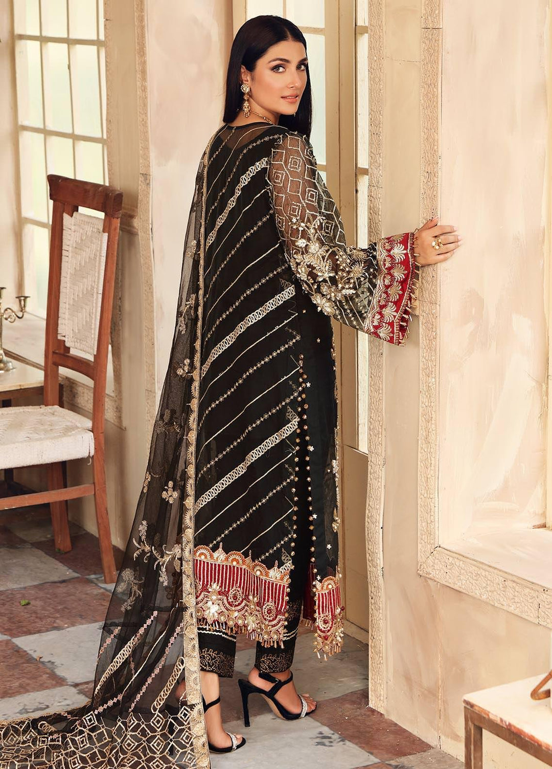 Celebrations by Elaf Embroidered Organza Suits Unstitched 3 Piece EL21CB EPC-03 Noir - Luxury Collection