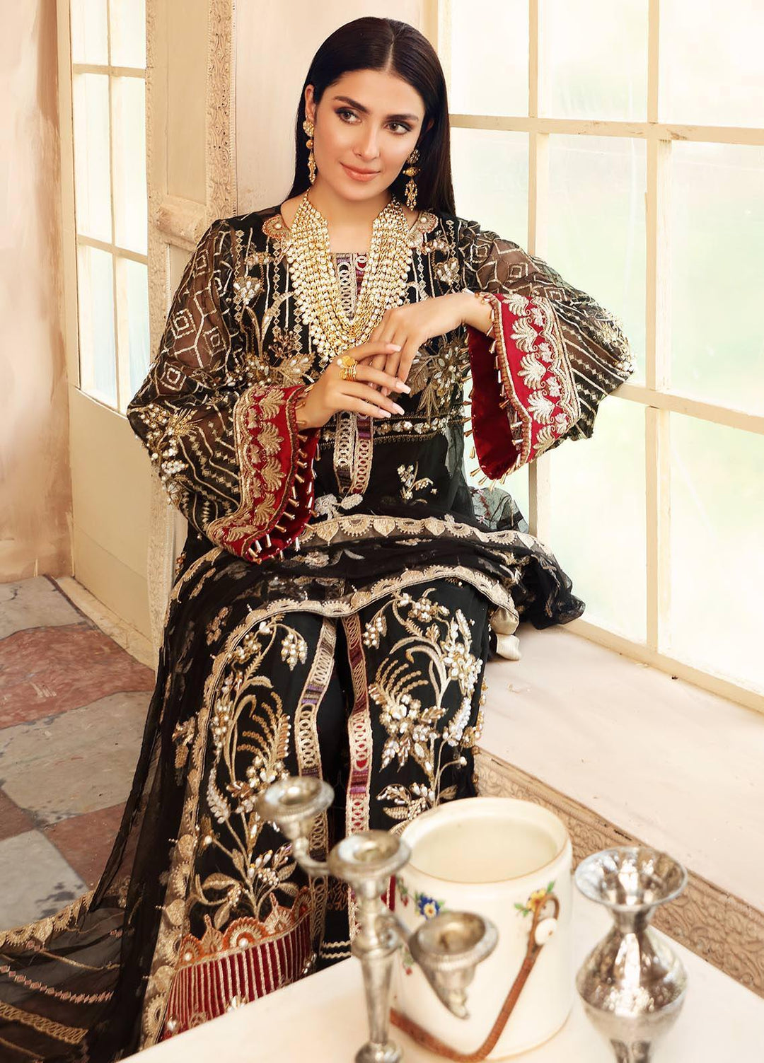 Celebrations by Elaf Embroidered Organza Suits Unstitched 3 Piece EL21CB EPC-03 Noir - Luxury Collection