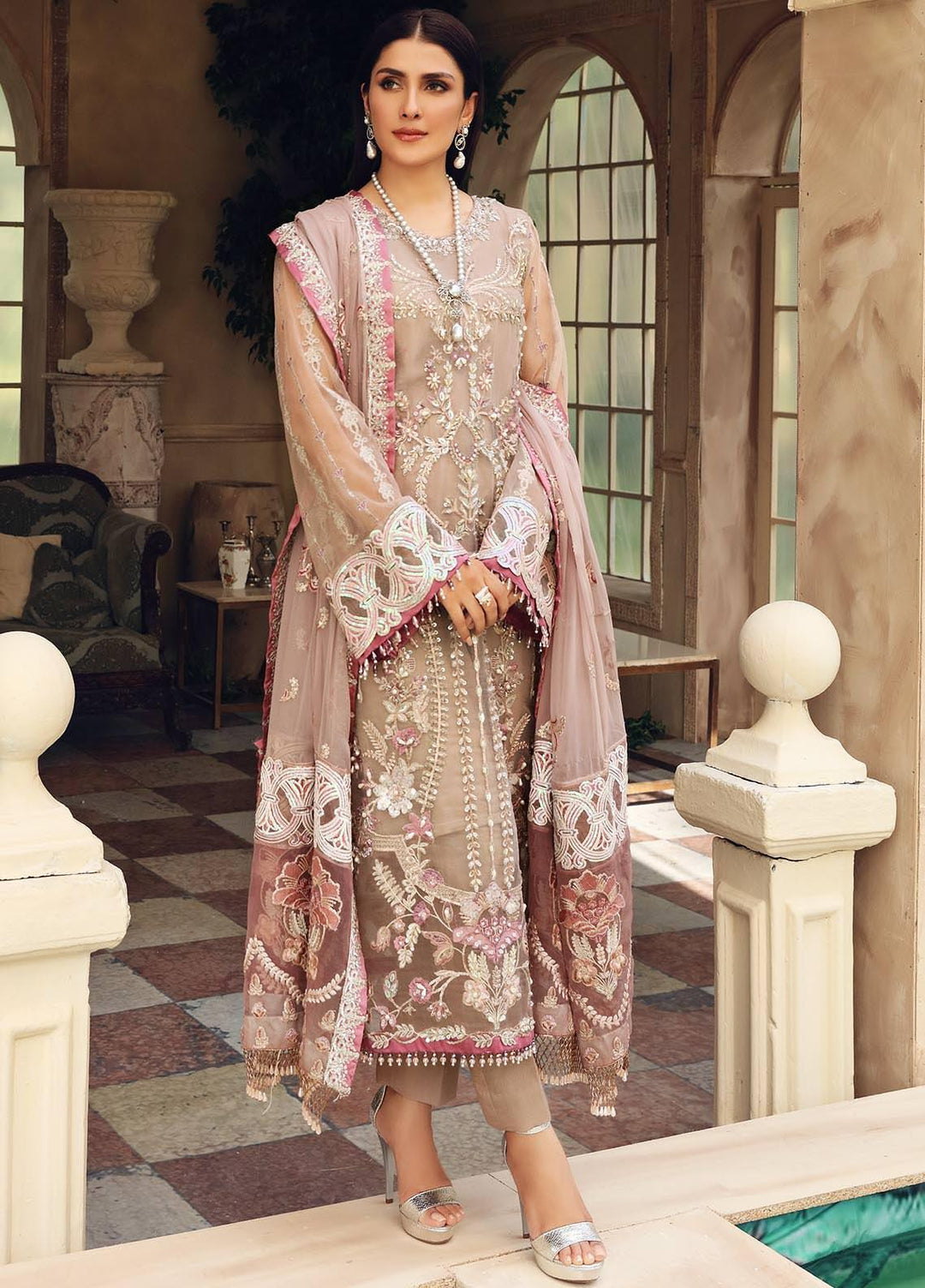 Celebrations by Elaf Embroidered Organza Suits Unstitched 3 Piece EL21CB EPC-04 Roseate - Luxury Collection