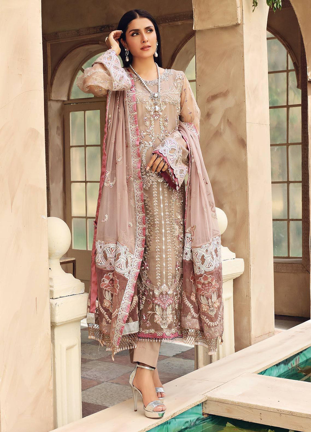 Celebrations by Elaf Embroidered Organza Suits Unstitched 3 Piece EL21CB EPC-04 Roseate - Luxury Collection