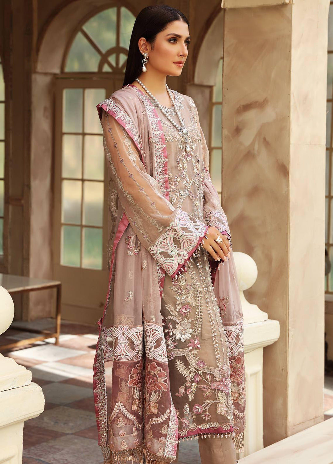 Celebrations by Elaf Embroidered Organza Suits Unstitched 3 Piece EL21CB EPC-04 Roseate - Luxury Collection