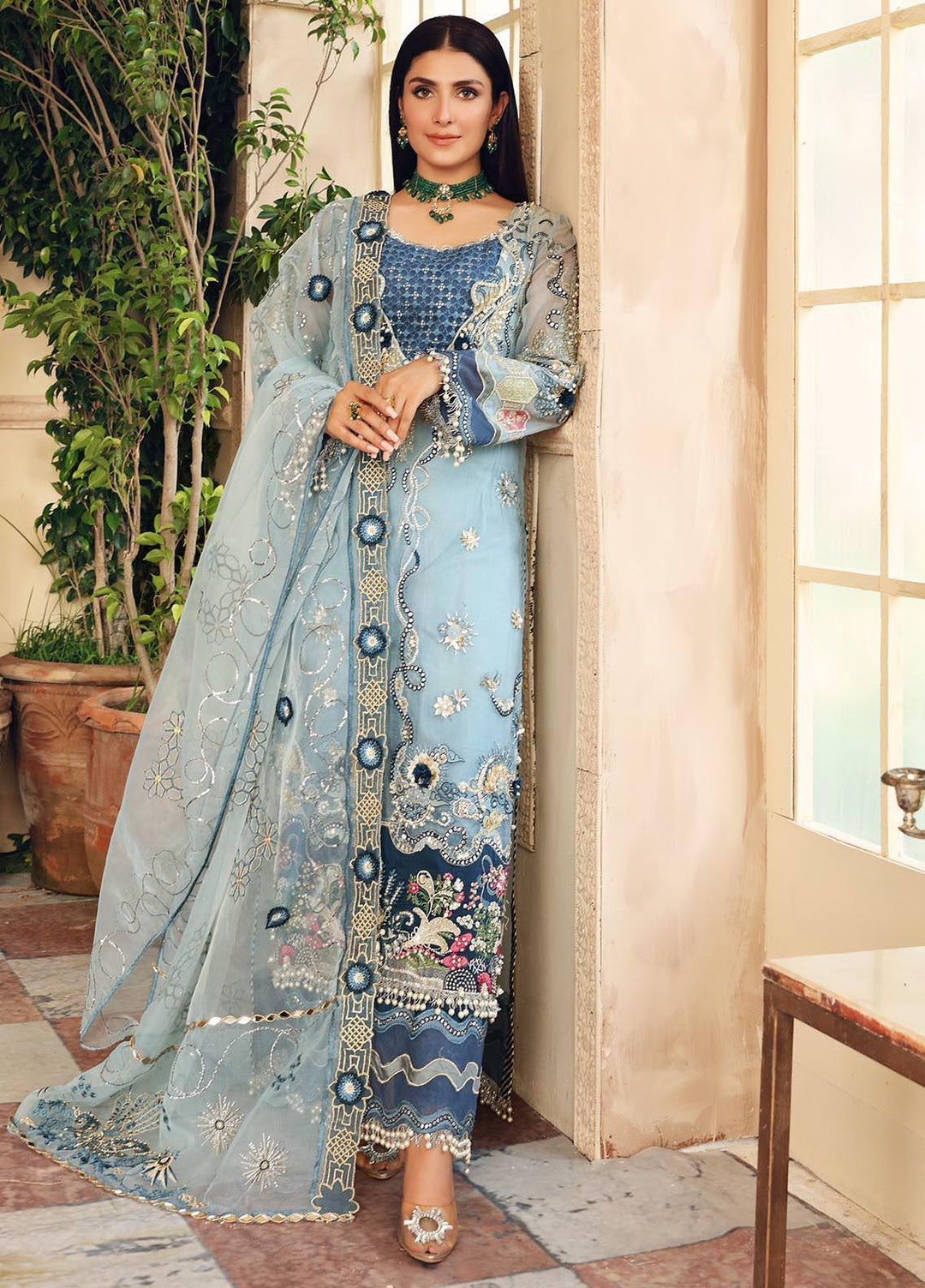Celebrations by Elaf Embroidered Organza Suits Unstitched 3 Piece EL21CB EPC-06 Heaven - Luxury Collection