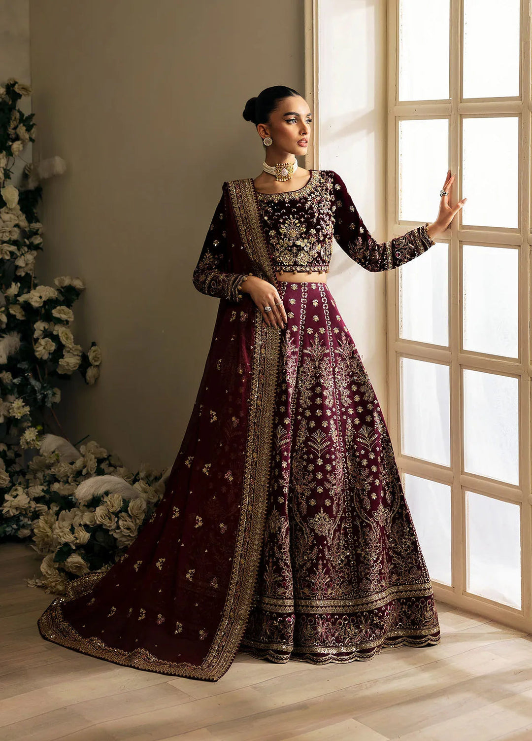 Celeste by Gulaal Embroidered Velvet Suit Unstitched 3 Piece GL-UV-24-05 Carmine - Formal Collection