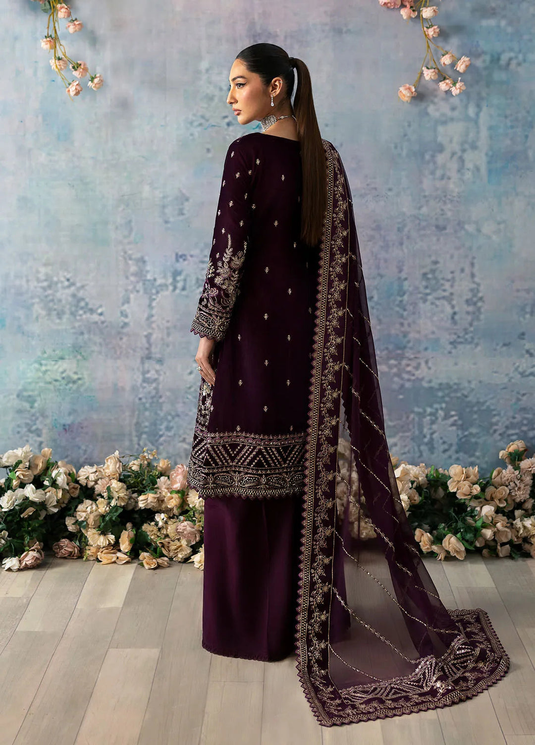 Celeste by Gulaal Embroidered Velvet Suit Unstitched 3 Piece GL-UV-24-08 Sangria - Formal Collection
