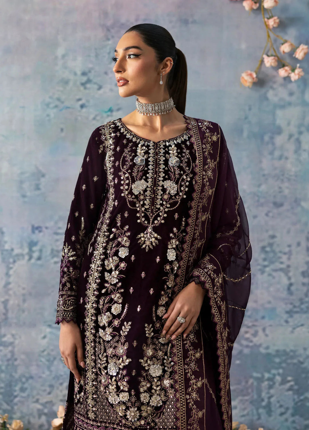 Celeste by Gulaal Embroidered Velvet Suit Unstitched 3 Piece GL-UV-24-08 Sangria - Formal Collection