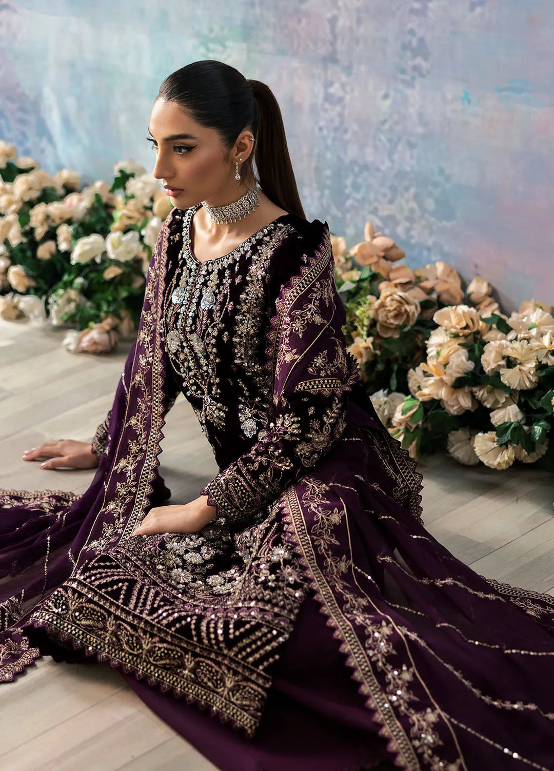 Celeste by Gulaal Embroidered Velvet Suit Unstitched 3 Piece GL-UV-24-08 Sangria - Formal Collection