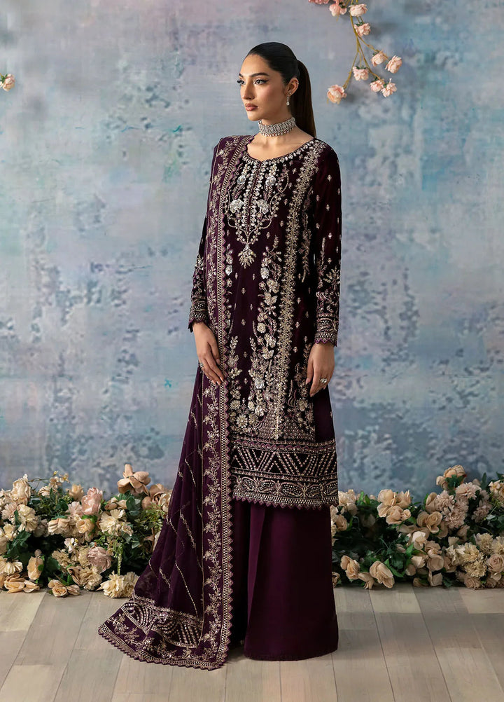 Celeste by Gulaal Embroidered Velvet Suit Unstitched 3 Piece GL-UV-24-08 Sangria - Formal Collection