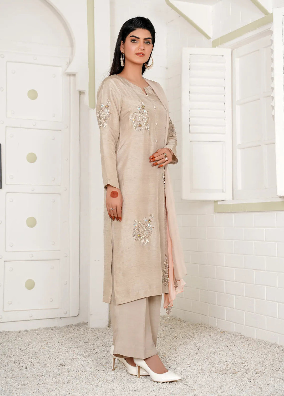 Celeste by Hadia Batool Pret Embroidered Raw Silk 3 Piece Suit Liyana