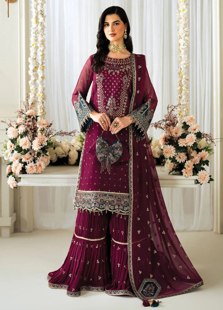 Celine by Alizeh Fashion Embroidered Chiffon Suit Unstitched 3 Piece AFB25C D-01 Rosie - Formals Collection