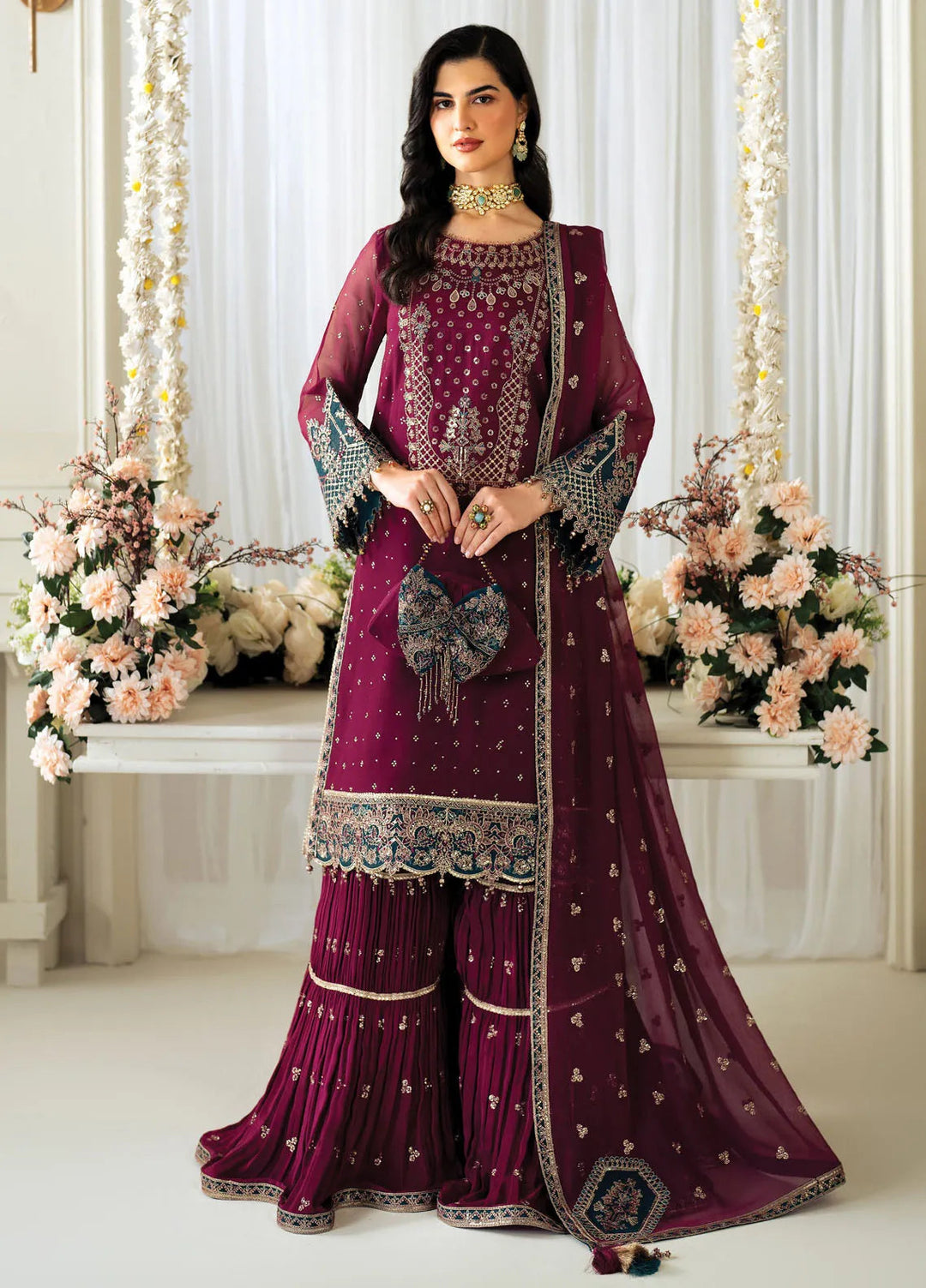 Celine by Alizeh Fashion Embroidered Chiffon Suit Unstitched 3 Piece AFB25C D-01 Rosie - Formals Collection
