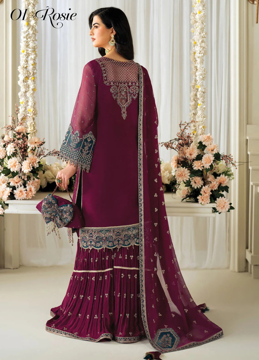 Celine by Alizeh Fashion Embroidered Chiffon Suit Unstitched 3 Piece AFB25C D-01 Rosie - Formals Collection