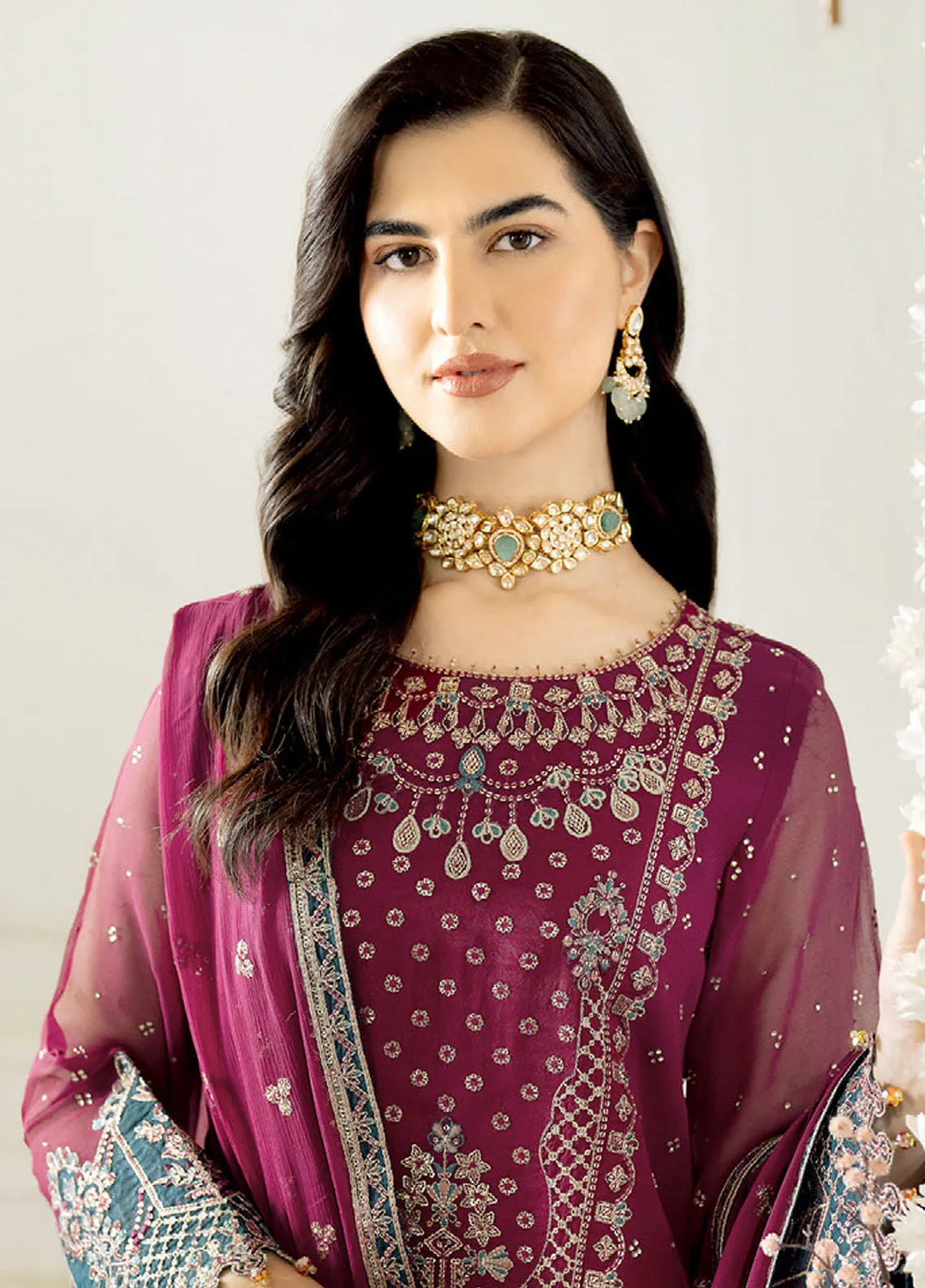 Celine by Alizeh Fashion Embroidered Chiffon Suit Unstitched 3 Piece AFB25C D-01 Rosie - Formals Collection