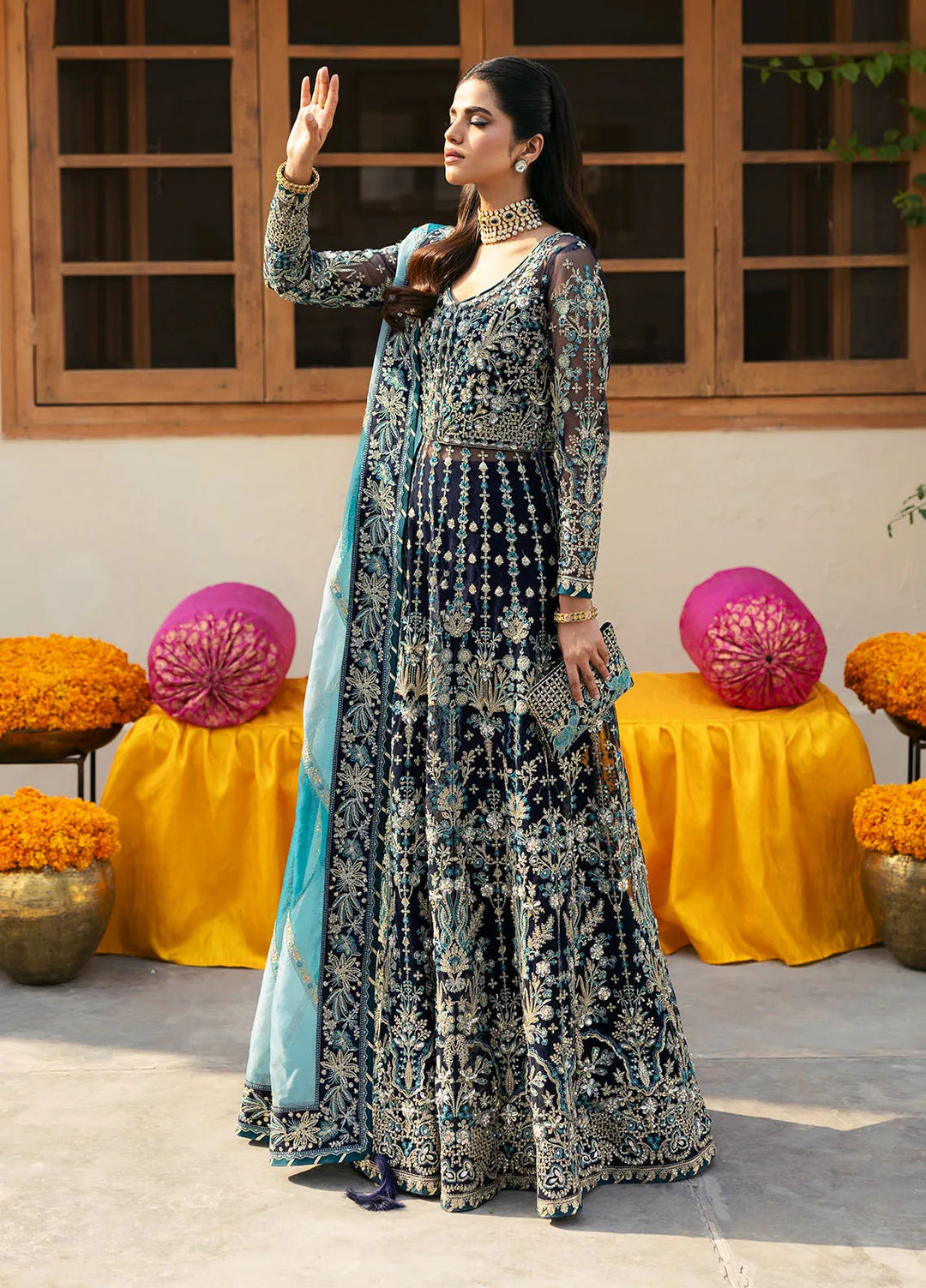 Chaandni by Gulaal Embroidered Net Suits Unstitched 4 Piece GL24CH D-05 Meena - Wedding Collection