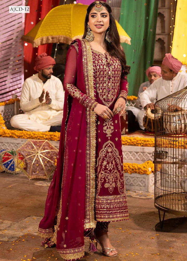 Chamak Damak by Asim Jofa Embroidered Chiffon Suits Unstitched 3 Piece AJ24CD AJCD-12 - Festive Collection