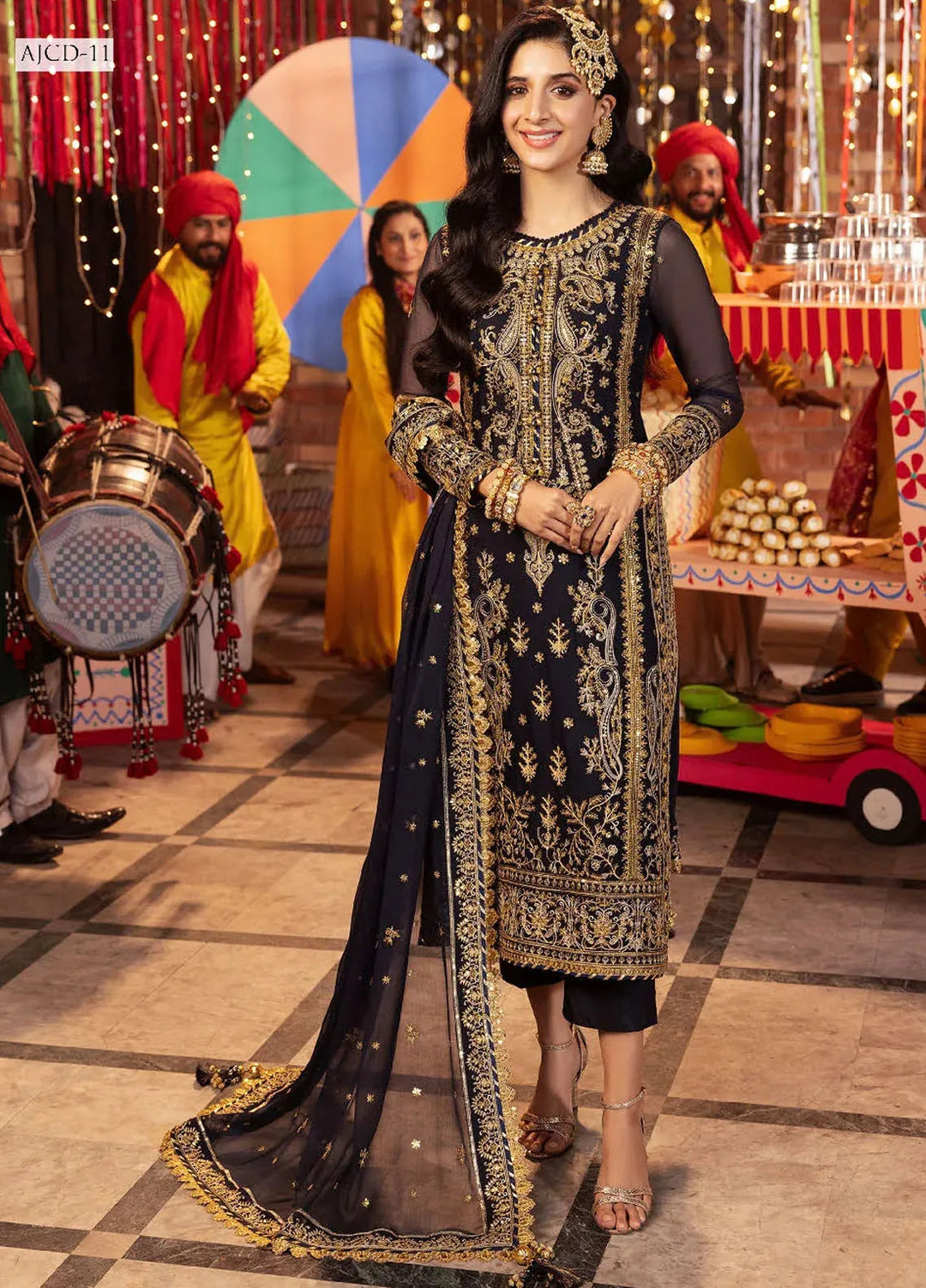 Chamak Damak by Asim Jofa Embroidered Chiffon Unstitched Suit 3 Piece AJ24CD AJCD-11 - Festive Collection