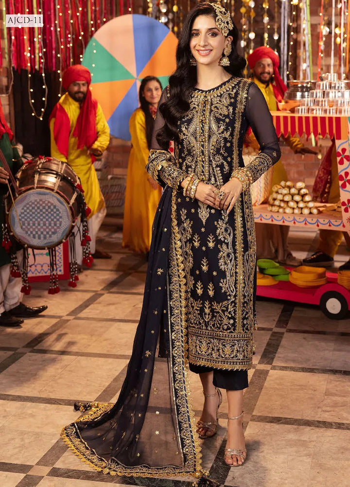 Chamak Damak by Asim Jofa Embroidered Chiffon Unstitched Suit 3 Piece AJ24CD AJCD-11 - Festive Collection