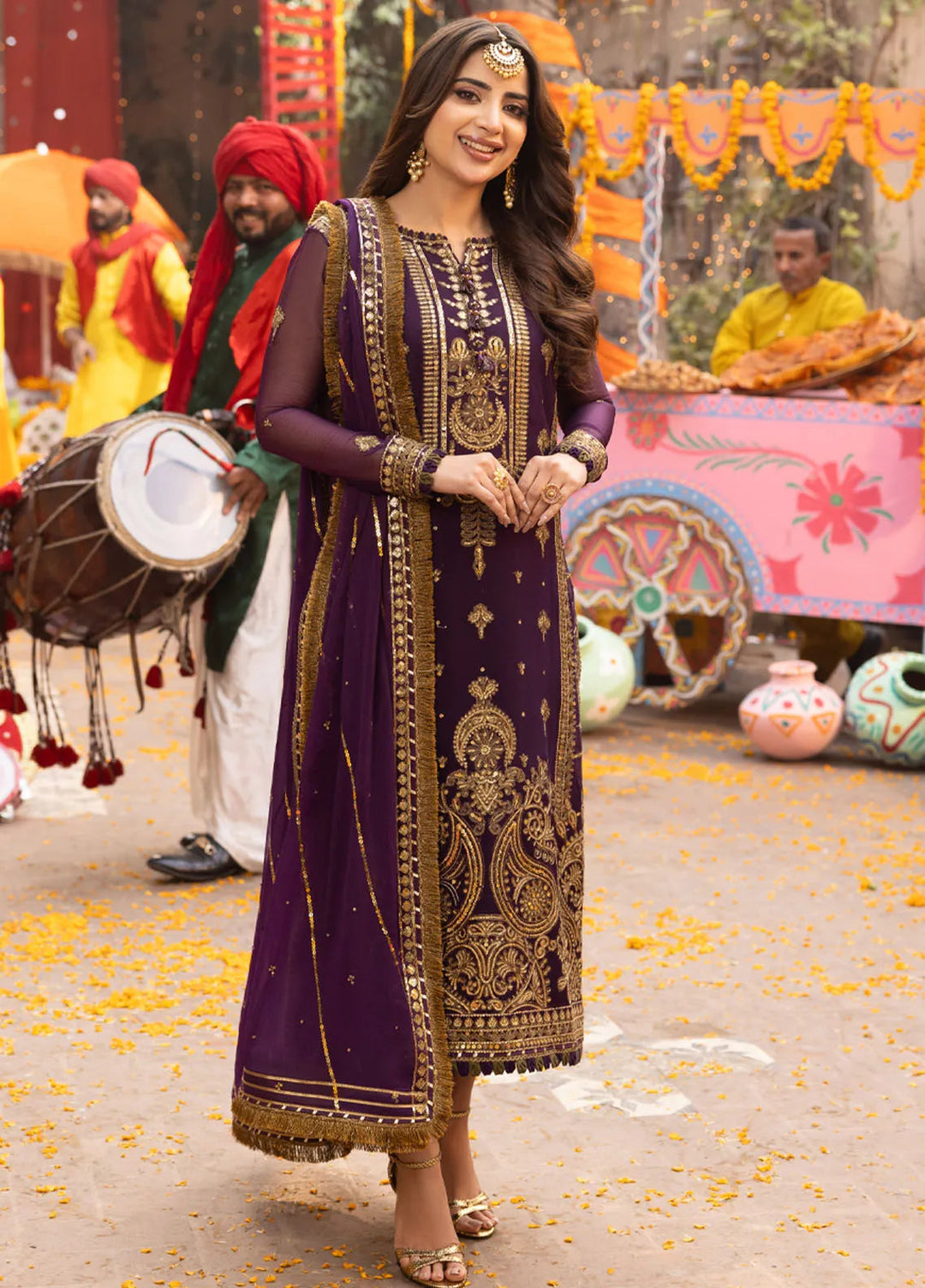 Chamak Damak by Asim Jofa Embroidered Chiffon Unstitched Suit 3 Piece AJ24CD AJCD-17 - Festive Collection