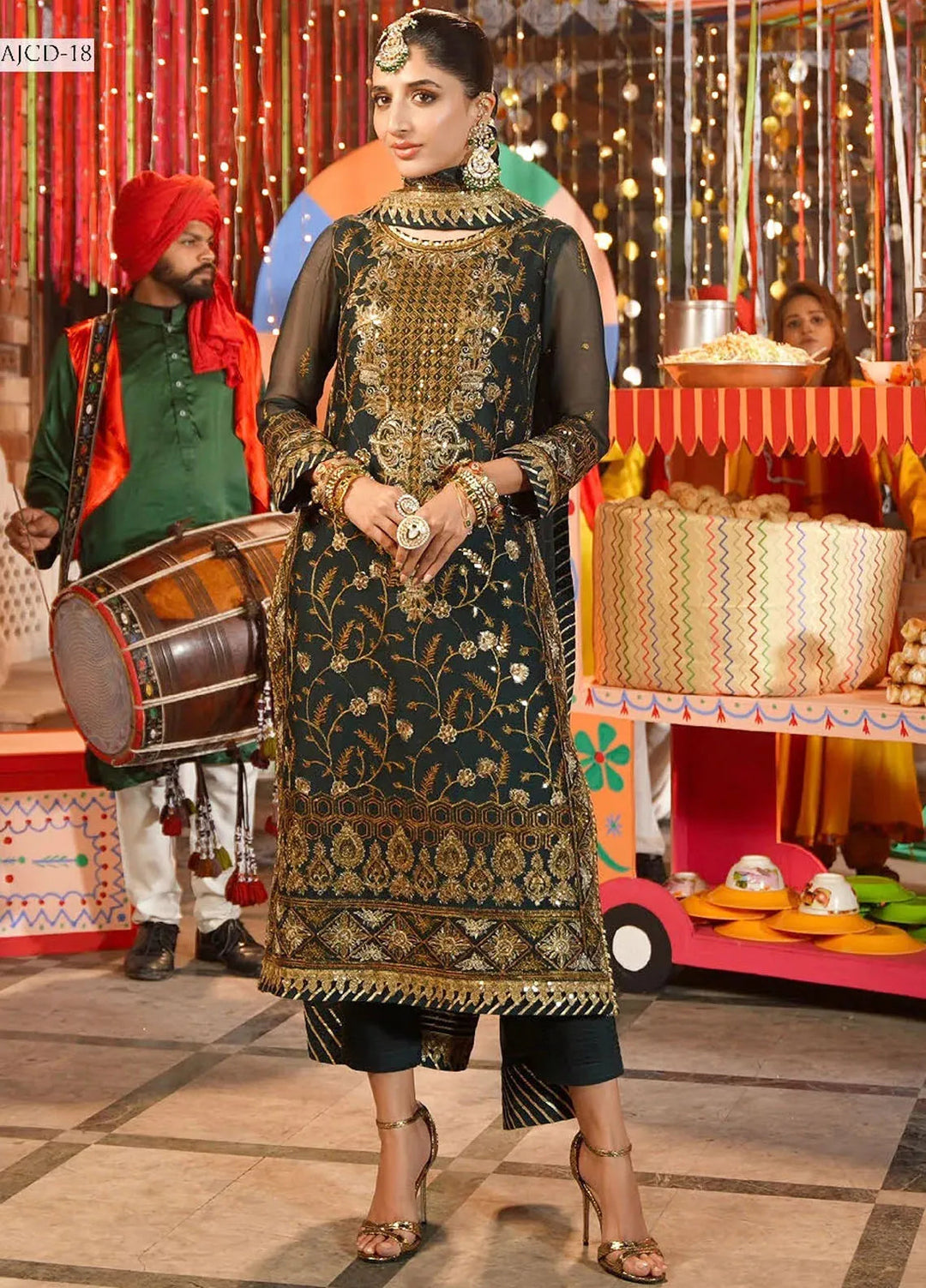 Chamak Damak by Asim Jofa Embroidered Chiffon Unstitched Suit 3 Piece AJ24CD AJCD-18 - Festive Collection