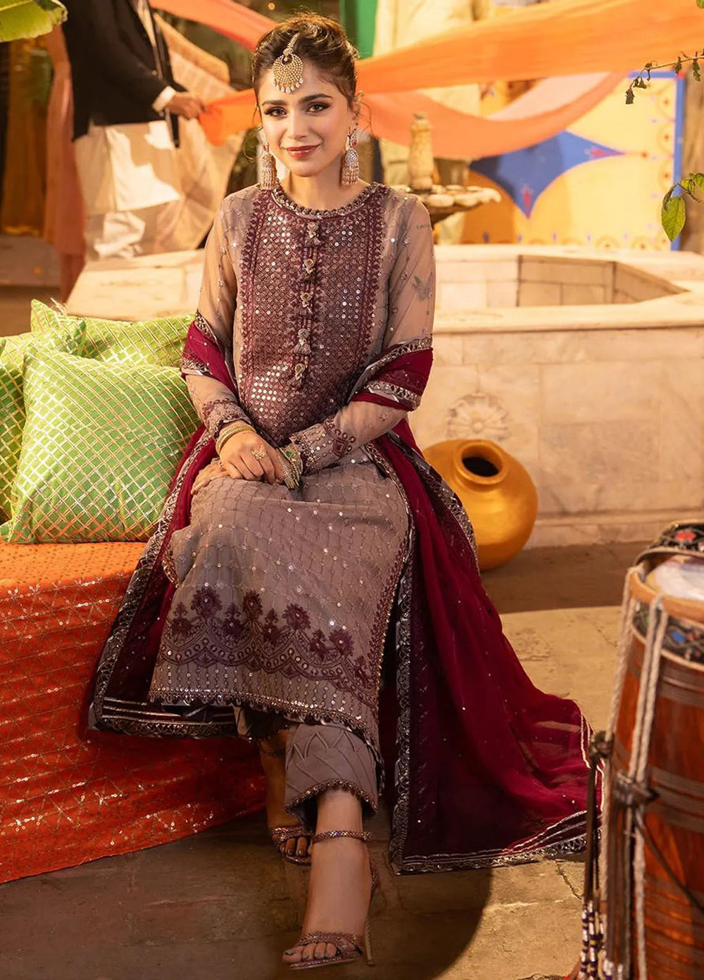 Chamak Damak by Asim Jofa Embroidered Net Unstitched Suit 3 Piece AJ24CD AJCD-15 - Festive Collection
