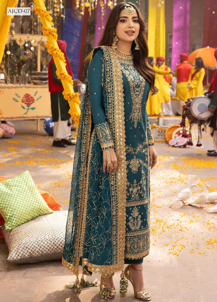 Chamak Damak by Asim Jofa Embroidered Silk Suits Unstitched 3 Piece AJ24CD AJCD-07 - Festive Collection