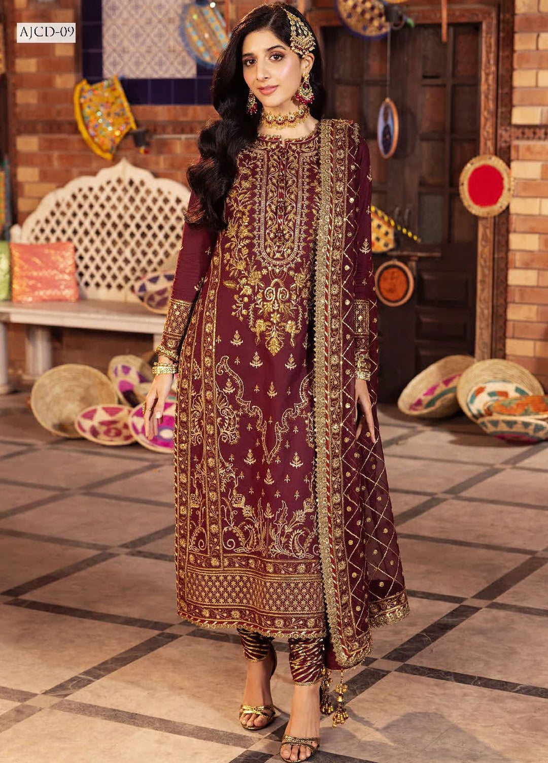 Chamak Damak by Asim Jofa Embroidered Silk Suits Unstitched 3 Piece AJ24CD AJCD-09 - Festive Collection